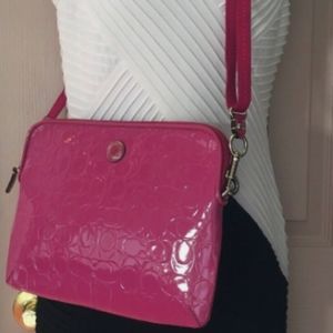 Coach Signature Patent Leather Fuchsia Embossed High-Tech Tote
